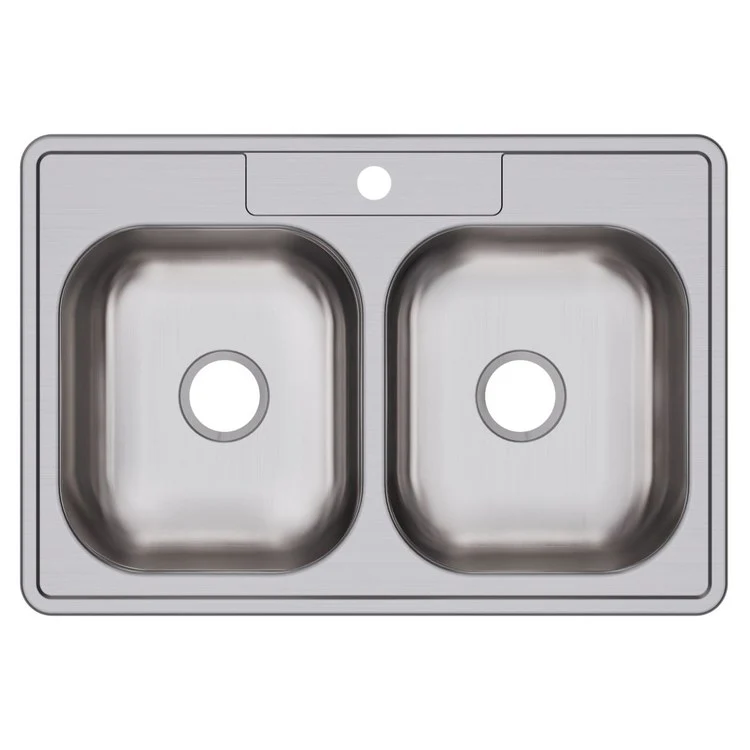 Kitchen Sink Dayton 33 x 22 Inch Double Bowl Equal 1 Hole ADA Satin Top Mount Rectangle Drain Location Center Depth 6-4/7 Inch Bottom Only Pads - Frankwebs