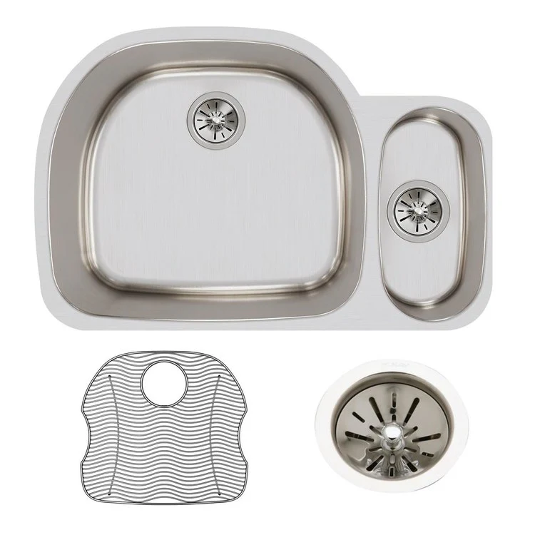 Kitchen Sink Lustertone Classic 32 x 21 Inch Double Bowl Kit Offset 70/30 Lustrous Highlighted Satin Undermount - Frankwebs