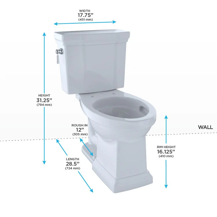 Toilet Promenade II 2 Pieces Close Coupled Universal Height Cotton Elongated ADA 31-1/4 Inch 1.28 Gallons per Flush Left Hand Chrome Less Seat - Frankwebs