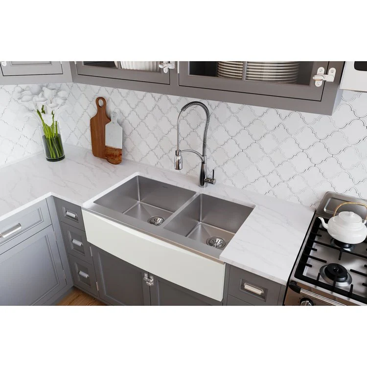Kitchen Sink Crosstown 36 x 20.25 Inch Double Bowl Polished Satin Farmhouse - Frankwebs