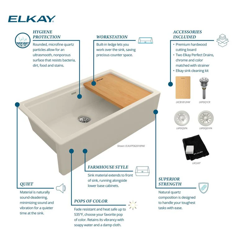 Kitchen Sink Quartz Luxe 36 x 21.5 Inch Single Bowl Perfect Drain Parchment Farmhouse - Frankwebs