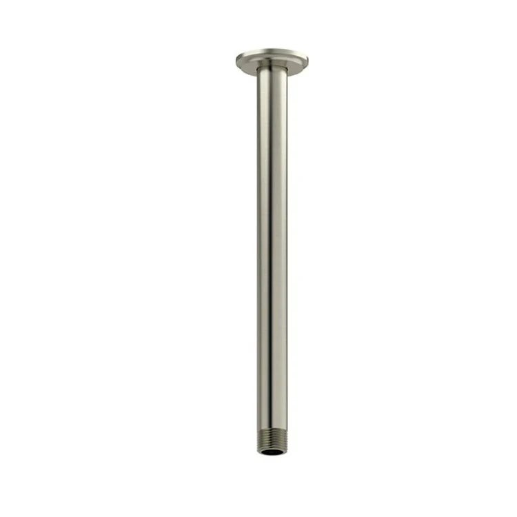 Shower Arm with Round Escutcheon and Momenti Flange Brushed Nickel 12 Inch 11-3/8 Inch 1/2 Inch Inlet MNPT Brass Ceiling Mount - Frankwebs