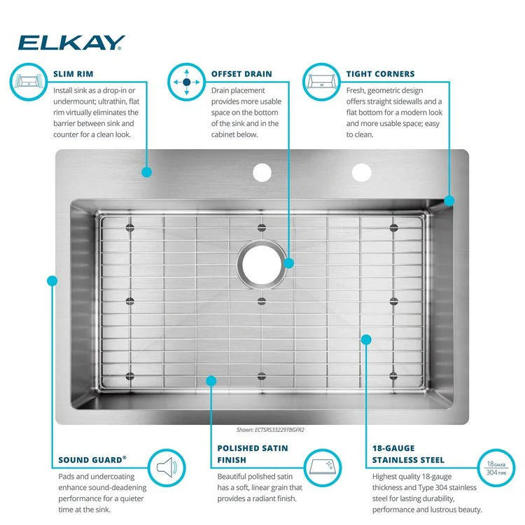 Kitchen Sink Crosstown 33 x 22 Inch Single Bowl Kit FR2 Hole Polished Satin Drop-In Undermount Stainless Steel 18 Gauge - Frankwebs