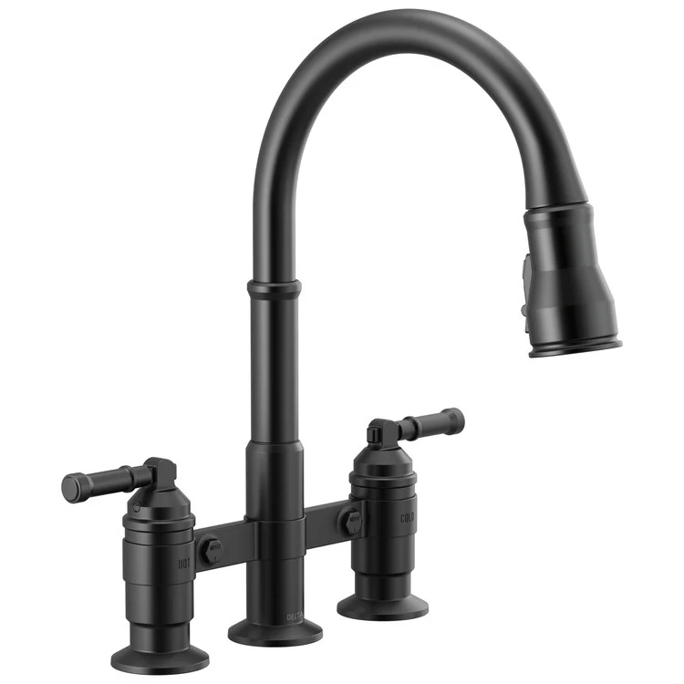 Kitchen Faucet Broderick Bridge 8 Inch Spread 2 Lever ADA Matte Black Pull Down 1.8 Gallons per Minute - Frankwebs