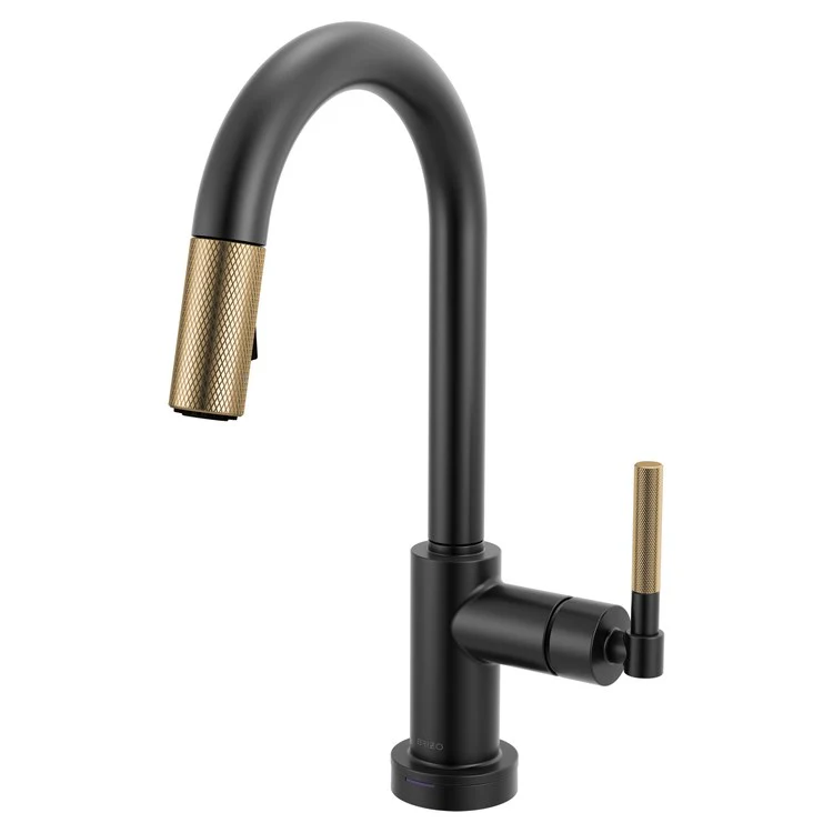 Prep Faucet Litze Smarttouch 1 Knurled Handle ADA Matte Black/Brilliance Luxe Gold Pull Down Dual Function Arc 360 DEG Swivel 1.8 Gallons per Minute - Frankwebs