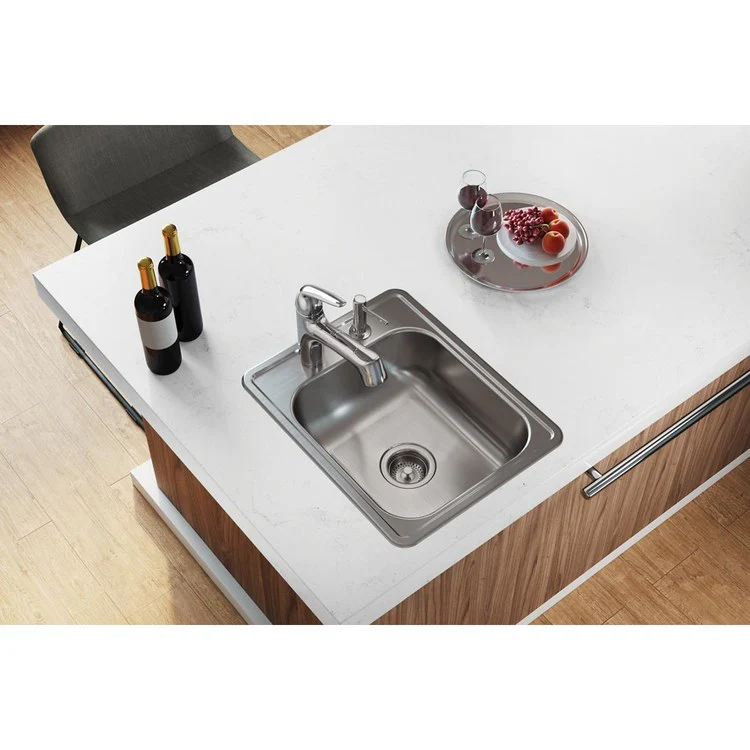 Bar Sink Dayton 17 x 21 Inch Single Bowl 2 Hole ADA Satin Drop-In Rectangle Drain Size 3-1/2 Inch - Frankwebs