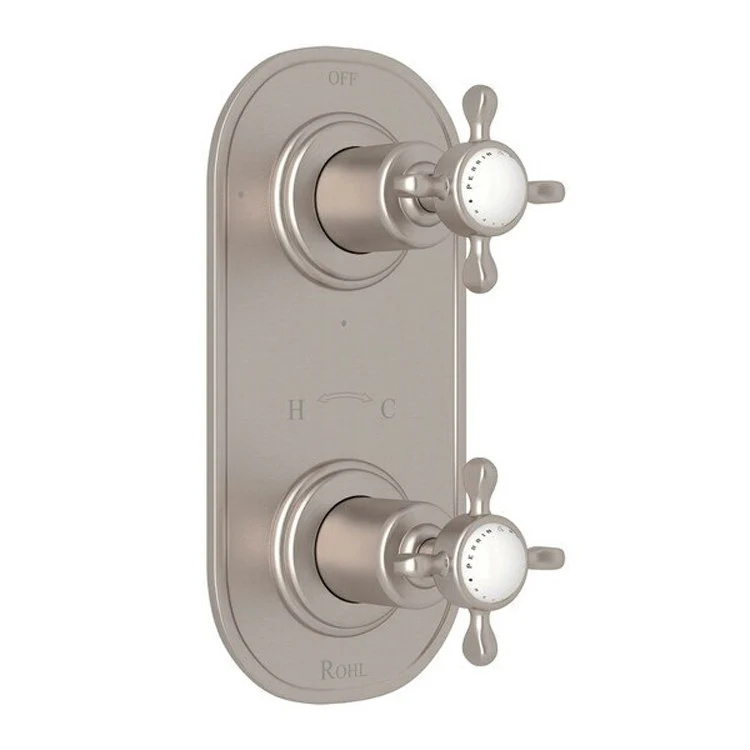Thermostatic Trim Edwardian 1/2 Inch with Diverter Round Edge 2 Cross Polished Chrome Brass - Frankwebs