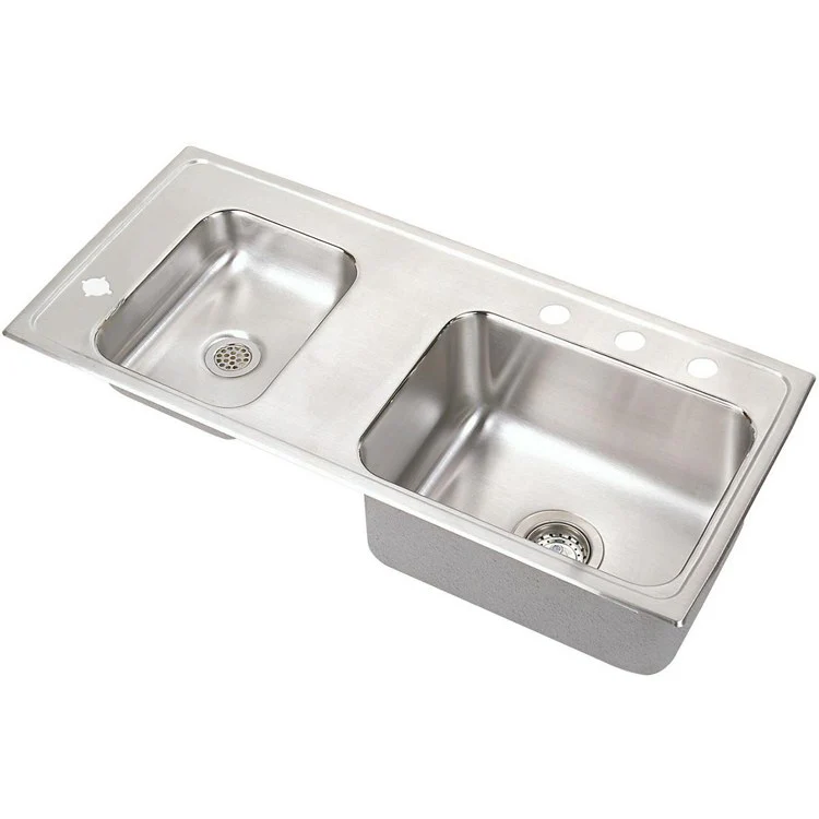 Classroom Sink Lustertone 37.25 x 17 Inch Double Bowl ADA Left 4 Hole Lustrous Satin Drop-In Minimum Cabinet Size 42 Inch 6-1/2 Inch Quick Clip Mounting System 18 Gauge Bottom Only Pads Mounting Hardware Included for Up to 3/4IN Countertop - Frankwebs