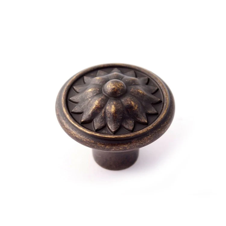 Knob Fiore Round Antique English Matte Brass 1-1/4 Inch 1-1/8 Inch 1/2 Inch - Frankwebs