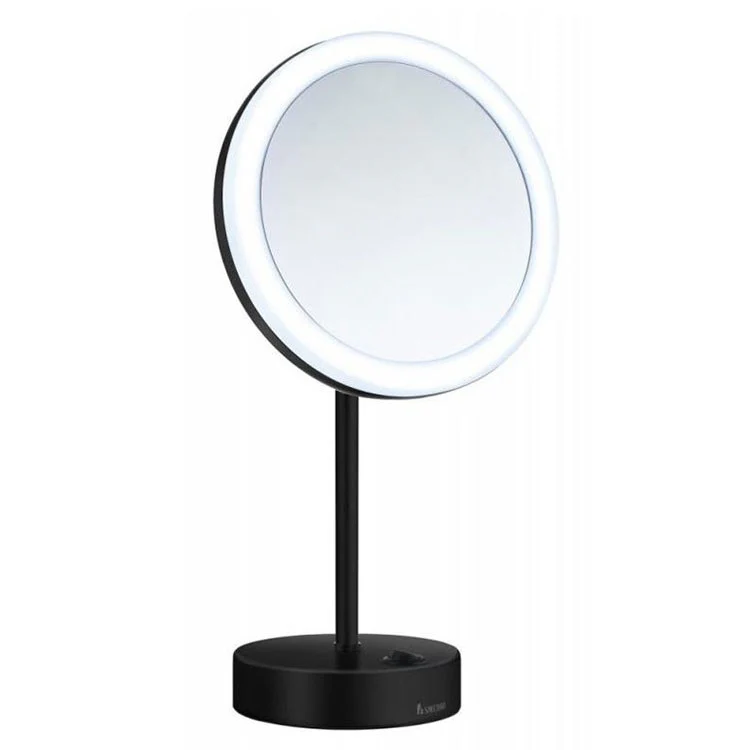 Shaving/Make Up Mirror Freestanding with Dual LED Light Black Round Framed 4-3/4 x 7-7/8 x 15 Inch - Frankwebs