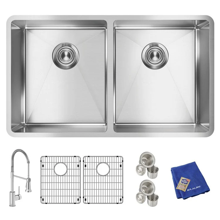 Kitchen Sink Crosstown 31.5 x 18.5 Inch Double Bowl Equal 1 Hole Polished Satin Undermount - Frankwebs