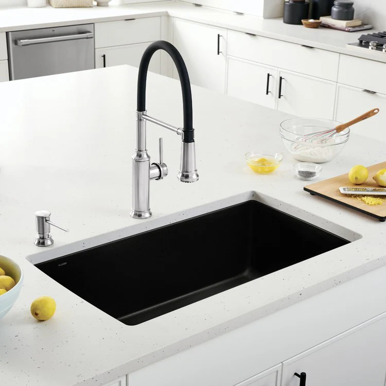 Kitchen Sink Diamond 34 x 19 Inch Single Bowl Super Single Coal Black Undermount - Frankwebs