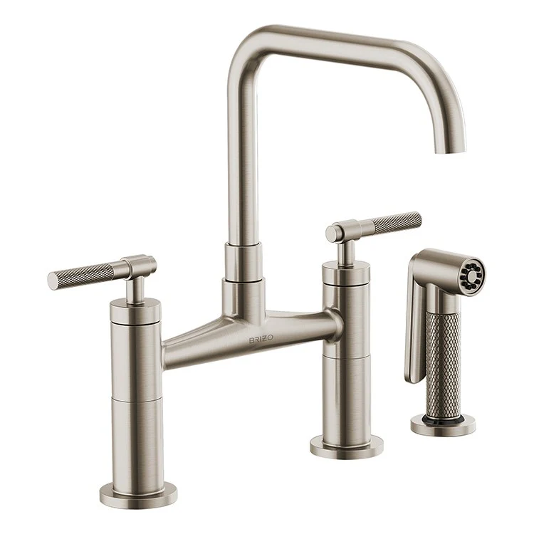Litze Two Handle Kitchen Bridge Faucet with Square Spout/Knurled Handle/Side Sprayer - Frankwebs