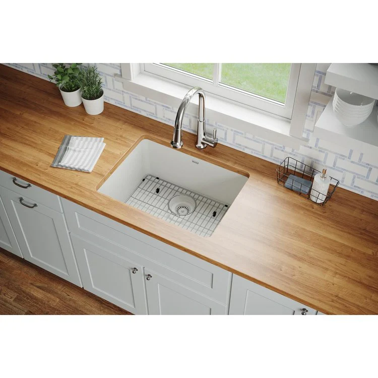 Kitchen Sink Quartz Classic 24.5 x 18.5 Inch Single Bowl Kit with Faucet White Undermount - Frankwebs