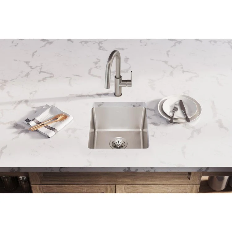 Kitchen Sink Lustertone Iconix 16 x 18.5 Inch Single Bowl Luminous Satin Undermount Drain Location Rear Center - Frankwebs