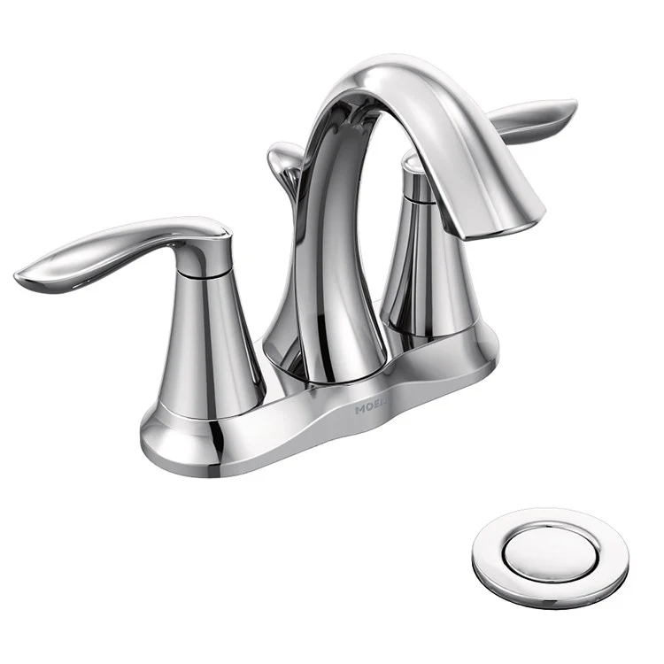 Lavatory Faucet Eva Centerset 4 Inch Spread 2 Lever ADA Chrome 1.2 Gallons per Minute High Arc 50/50 Pop-Up Assembly - Frankwebs