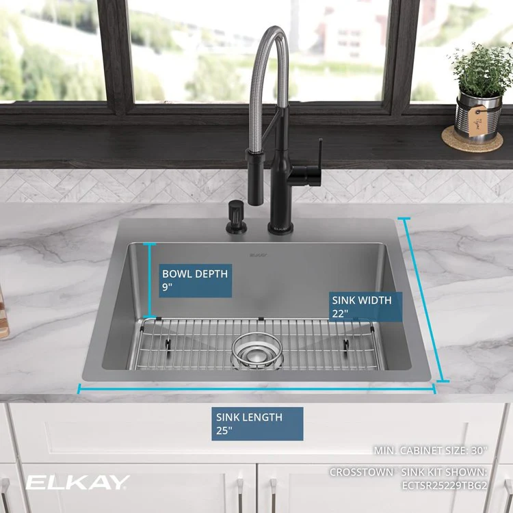 Kitchen Sink Crosstown 25 x 22 Inch Single Bowl 2 Hole Polished Satin Drop-In Undermount - Frankwebs