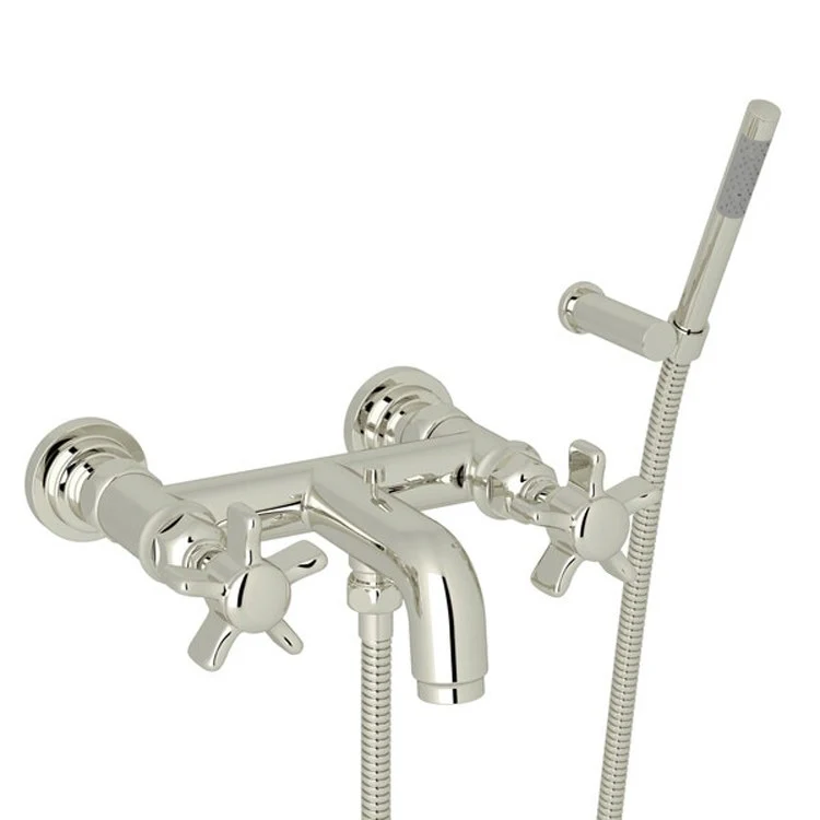 Tub Filler San Giovanni Wall Mount with Handshower 2 5 Spoke Cross Handle Satin Nickel - Frankwebs