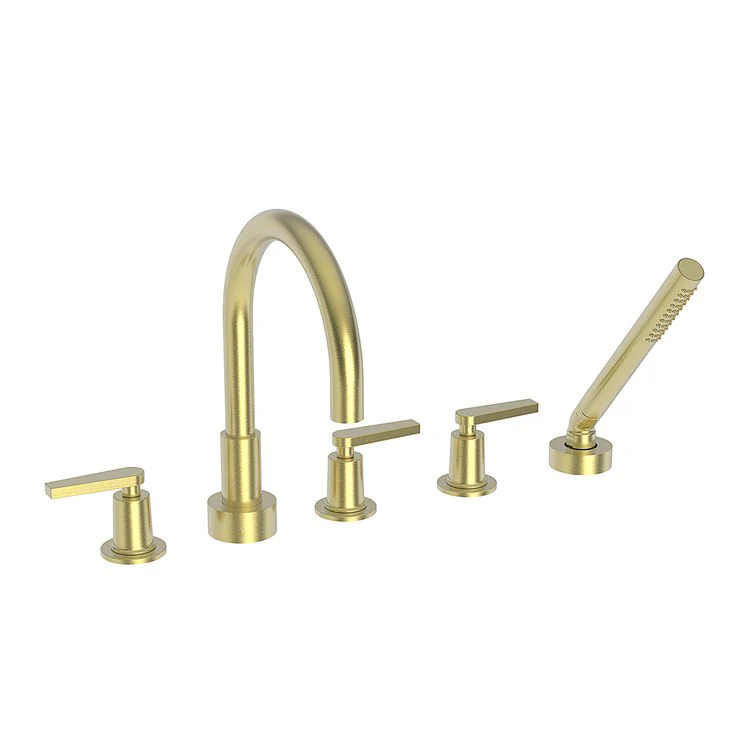 Roman Tub Trim Dorrance Deck Mount with Handshower 3 Lever Satin Brass PVD ADA 8 to 20 Inch Spread - Frankwebs