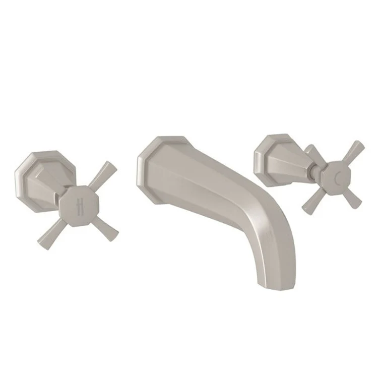Lavatory Faucet Deco Wall Mount Widespread 2 Cross Satin Nickel 1.2 Gallons per Minute - Frankwebs