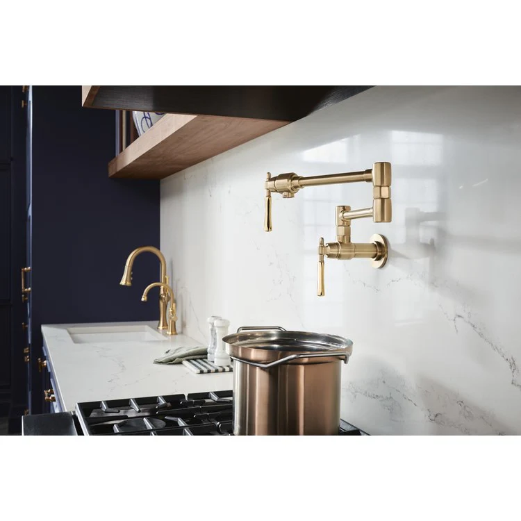 Pot Filler Tulham Wall Mount Cold Water Only 2 Lever ADA Brilliance Luxe Gold/Brilliance Polished Gold Dual Jointed Swivel - Frankwebs