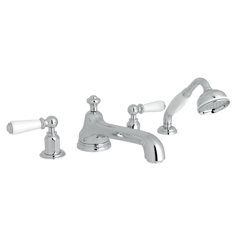Tub Filler Edwardian Deck Mount with Handshower 2 Lever Low Level Fixed Spout Unlacquered Brass - Frankwebs