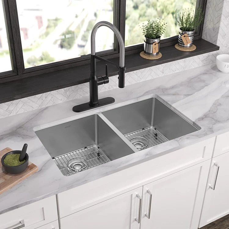 Kitchen Sink Crosstown 33 x 22 Inch Double Bowl Equal Kit 3 Hole Polished Satin Drop-In Undermount - Frankwebs