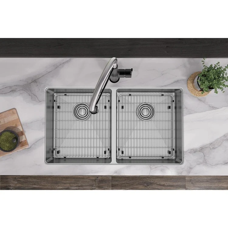 Kitchen Sink Crosstown 33 x 22 Inch Double Bowl Equal Kit 1 Hole ADA Polished Satin Drop-In Undermount Rectangle Drain Location Rear Center Depth 6 Inch Sound Guard Slim Rim - Frankwebs