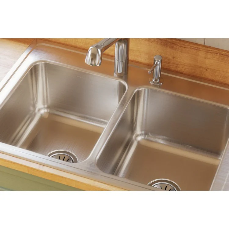 Kitchen Sink Lustertone Classic 33 x 22 Inch Double Bowl Equal 1 Hole Lustrous Satin Drop-In 10-1/8 Inch - Frankwebs