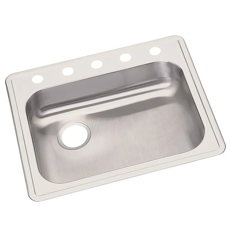 Kitchen Sink Dayton 25 x 22 Inch Single Bowl 5 Hole ADA Satin Drop-In Rectangle Drain Location Rear Left Depth 5-3/8 Inch Bottom Only Pads - Frankwebs