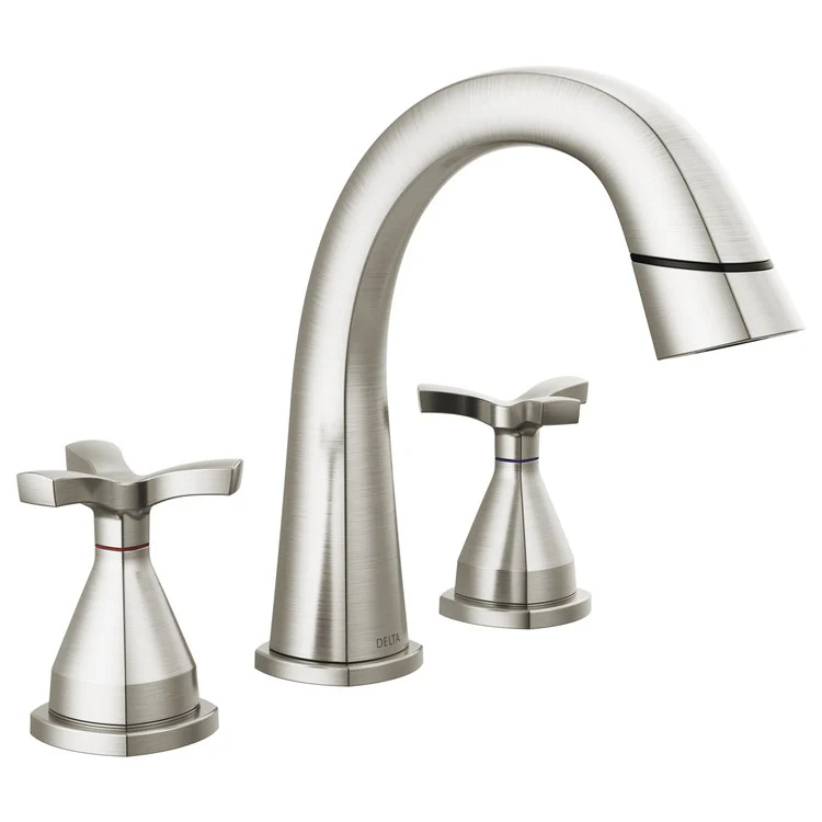 Lavatory Faucet Stryke Widespread 4-16 Inch Spread 2 Helo ADA WaterSense Lumicoat Stainless 1.2 Gallons per Minute Metal Pop-Up 3 Hole Diamond Seal Technology - Frankwebs