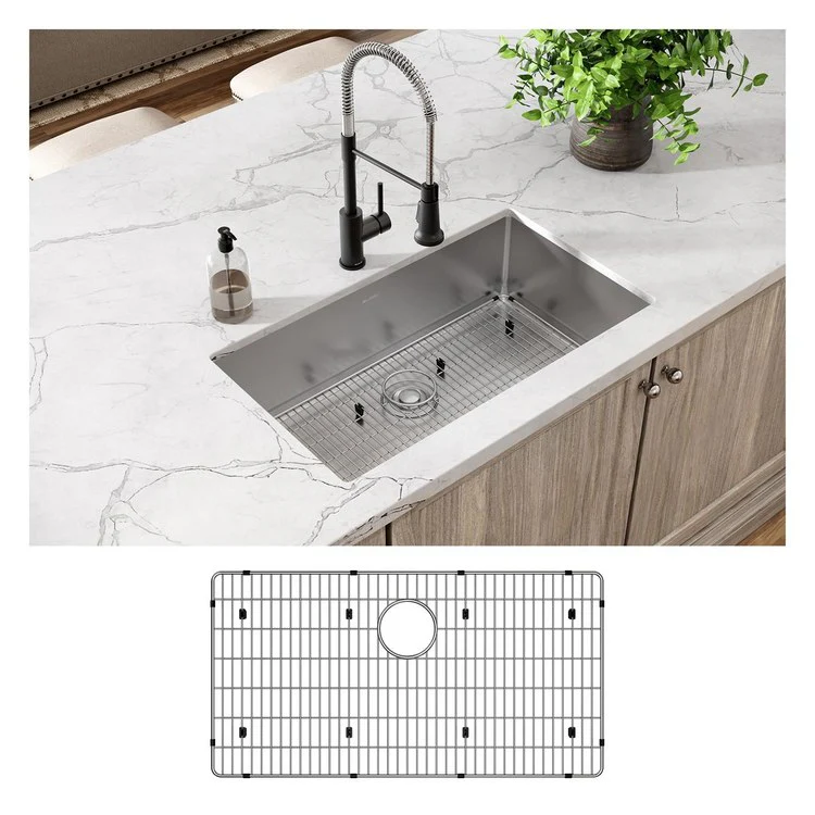 Kitchen Sink Crosstown 33 x 22 Inch Single Bowl Kit with Grid 1 Hole Polished Satin Drop-In Undermount Stainless Steel - Frankwebs