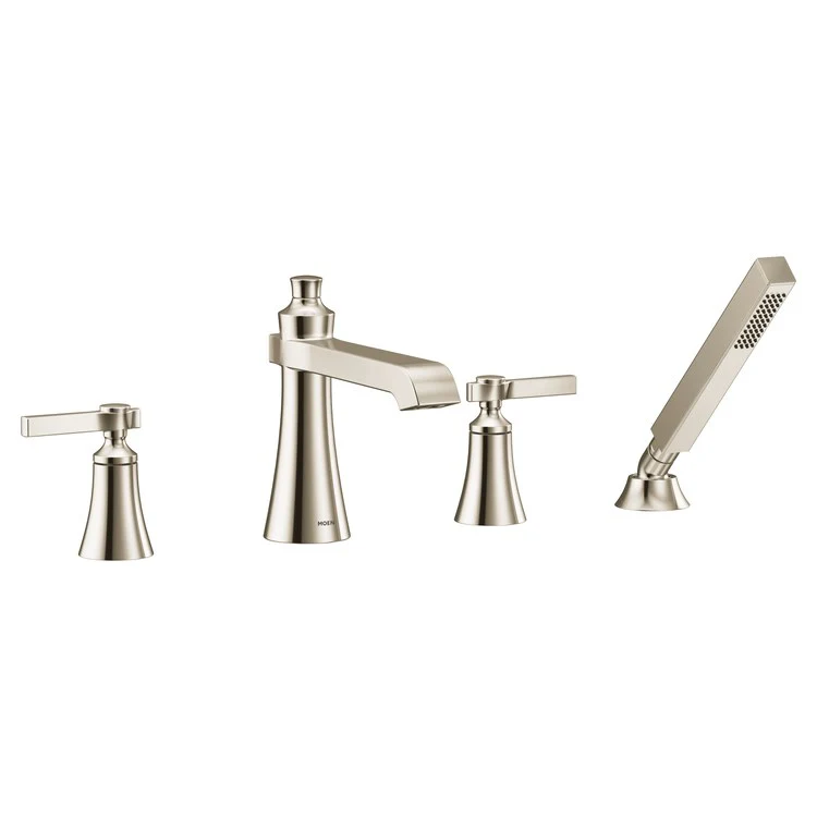 Roman Tub Trim Flara with Diverter 2 Lever Polished Nickel ADA 10 Inch Spread 1.75 Gallons per Minute - Frankwebs
