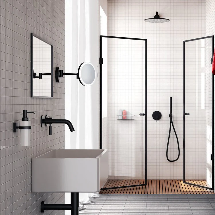 Shaving/Make Up Mirror Wall Mount with LED Light Black Round Framed 200 Millimeter - Frankwebs