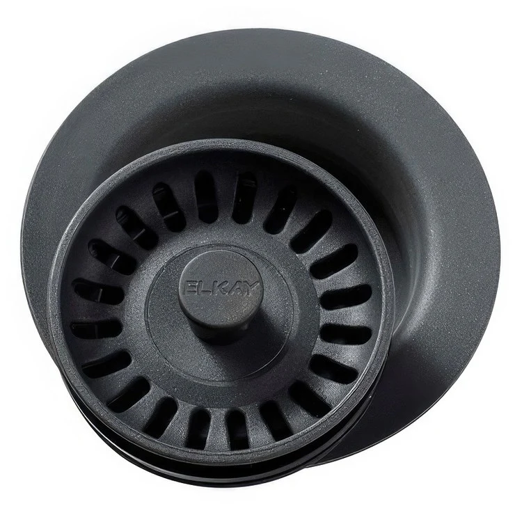 Disposal Flange with Removable Basket Strainer and Rubber Stopper Black 3-1/2 Inch Polymer for Sinks with 3-1/2