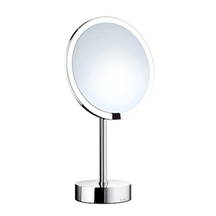 Shaving/Make Up Mirror Freestanding with LED Light Polished Chrome Round Framed 215 Millimeter - Frankwebs