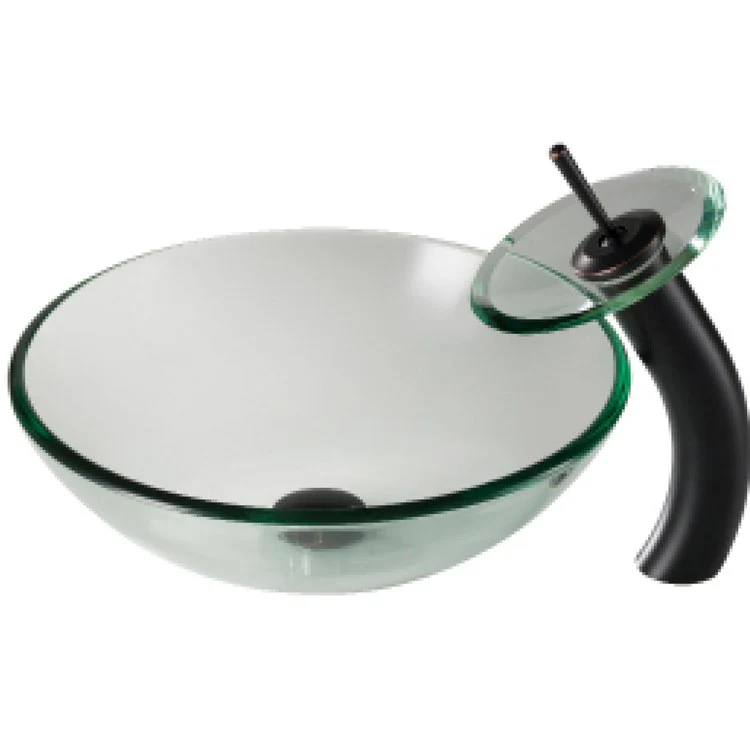 Clear Glass Bathroom Vessel Sink and Waterfall Faucet Combo Set with Disk and Pop-Up Drain - Frankwebs