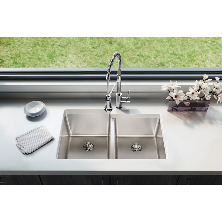 Kitchen Sink Lustertone Iconix 31.25 x 20.5 Inch Double Bowl Right with Perfect Drain Luminous Satin Undermount - Frankwebs