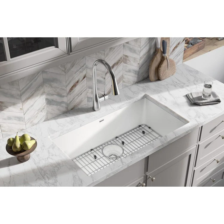 Kitchen Sink Quartz Classic 33 x 18.5 Inch Single Bowl White Undermount - Frankwebs