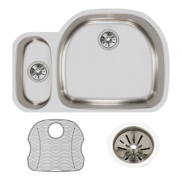 Kitchen Sink Lustertone Classic 32 x 21 Inch Double Bowl Offset 30/70 Kit Lustrous Highlighted Satin Undermount - Frankwebs