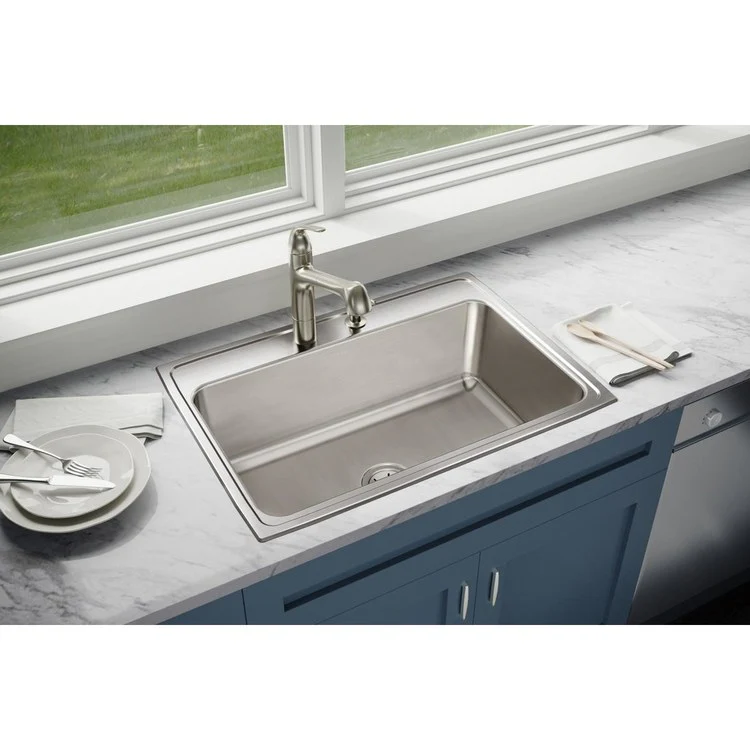 Kitchen Sink Lustertone Classic 31 x 22 Inch Single Bowl 5 Hole Lustrous Satin Drop-In 10-1/8 Inch - Frankwebs