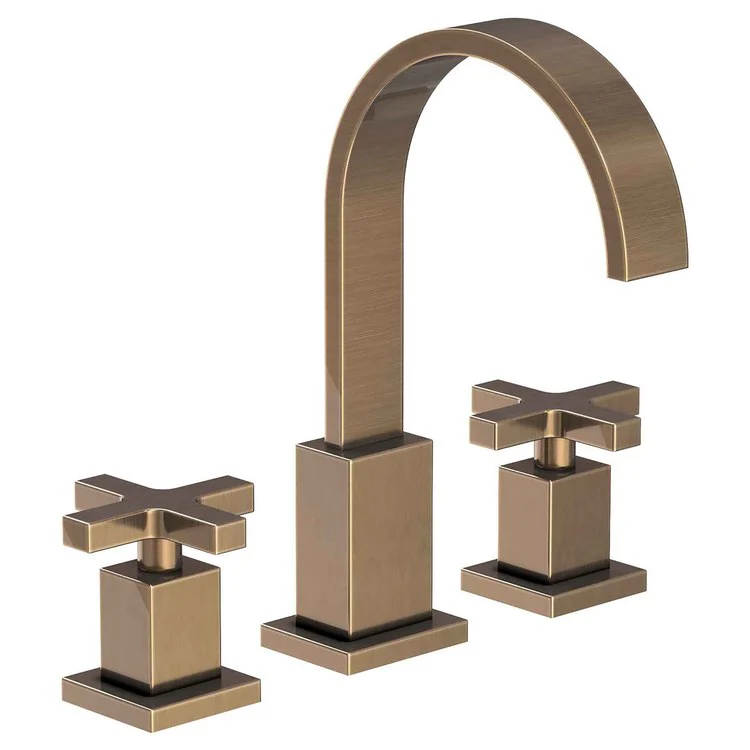 Lavatory Faucet Secant Widespread 8 to 20 Inch Spread 2 Cross ADA Antique Brass 1.2 Gallons per Minute Brass Spout Height 6-3/4 Inch - Frankwebs