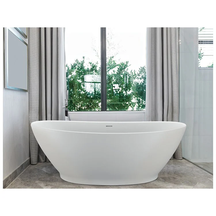 Soaking Tub Elise 66 x 33.5 Inch Freestanding Integrated Pedestal Center White Gloss Sculpturestone 90 Gallons 21-1/2 Inch - Frankwebs