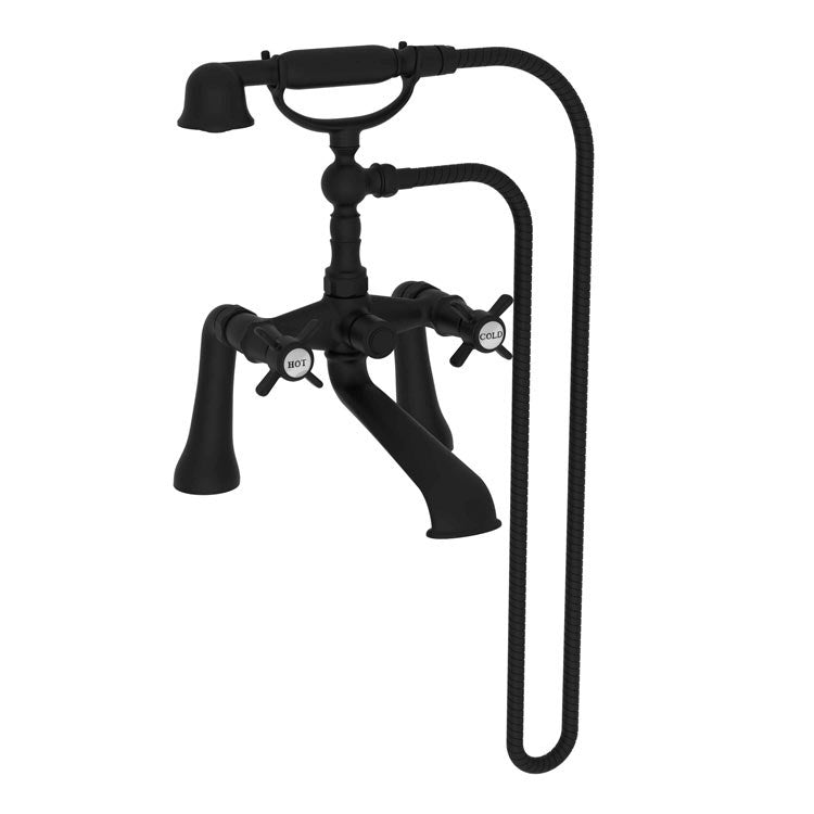 Tub Filler Fairfield Deck Mount with Handshower Exposed 2 Cross ADA Fixed Flat Black 2 Hole - Frankwebs