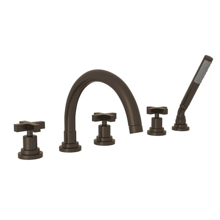 Tub Filler Lombardia Deck Mount with Handshower 3 Cross C-Spout Matte Black - Frankwebs