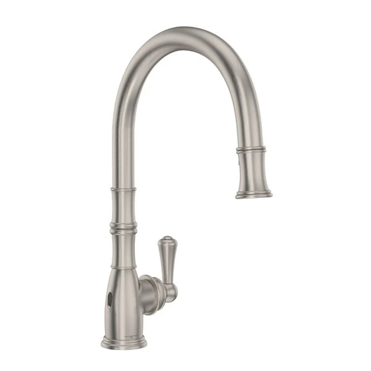 Kitchen Faucet Georgian Era with Touchless Technology 1 Lever Satin Nickel Dual Spray Pull Down C-Spout Touchless Senses Presence 1.75 Gallons per Minute - Frankwebs