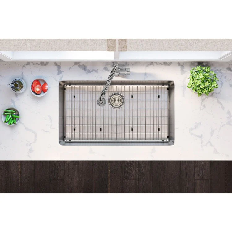 Sink Kit Lustertone Iconix 32.5 x 19.5 Inch Single Bowl Luminous Satin Bottom Grid Drain Strainer - Frankwebs