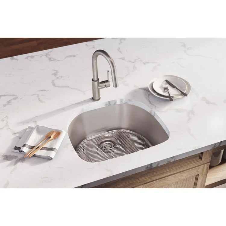 Sink Kit Lustertone Iconix 23.625 x 21.25 Inch Single Bowl Luminous Satin Bottom Grid Drain Strainer - Frankwebs