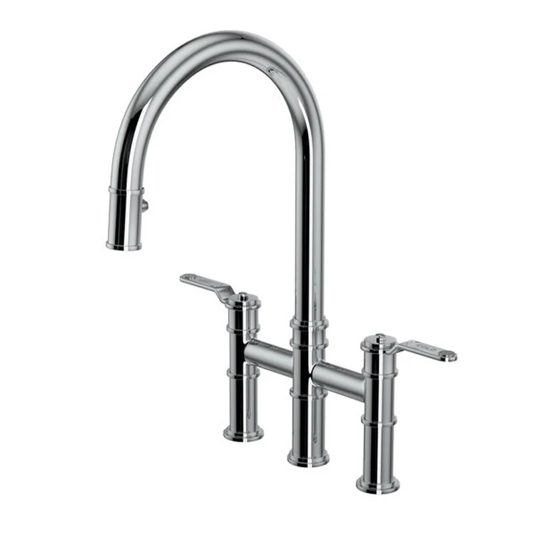 Kitchen Faucet Armstrong 8 Inch Spread 2 Lever Polished Chrome Bridge Pull Down C-Spout 1.75 Gallons per Minute - Frankwebs