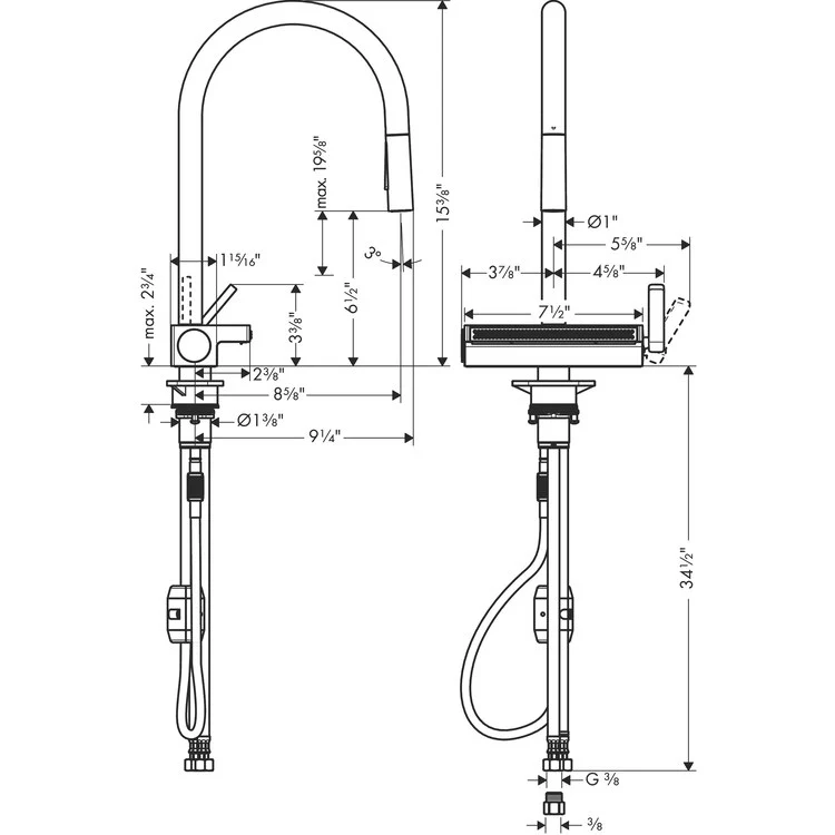 Kitchen Faucet Aquno Select 1 Lever Brushed Black Chrome Pull Down 3 Function Gooseneck 150 Degree Swivel 1.75 Gallons per Minute - Frankwebs